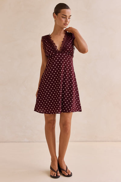 Emaretta Polka Mini Dress (Plum)