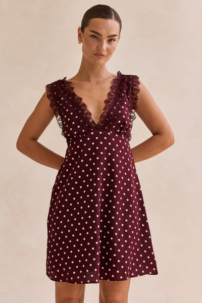 Emaretta Polka Mini Dress (Plum)