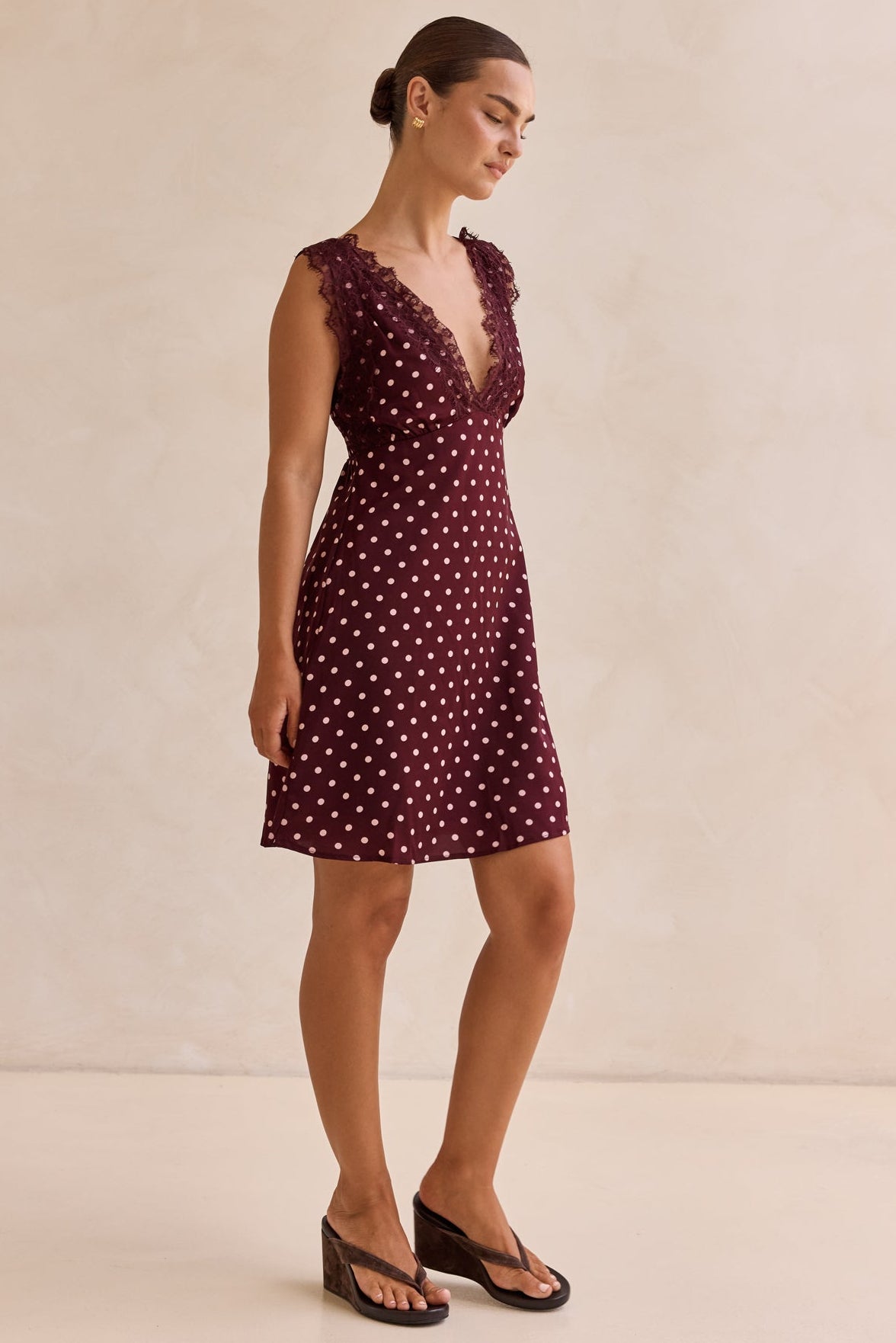 Emaretta Polka Mini Dress (Plum)