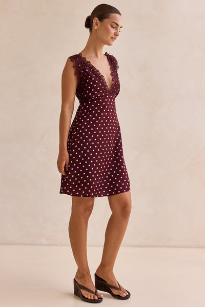 Emaretta Polka Mini Dress (Plum)