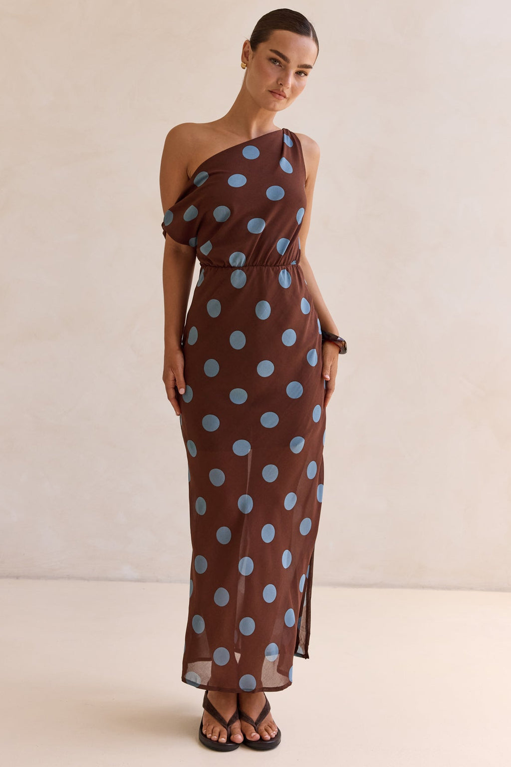 Lucia Polka Maxi Dress (Chocolate)