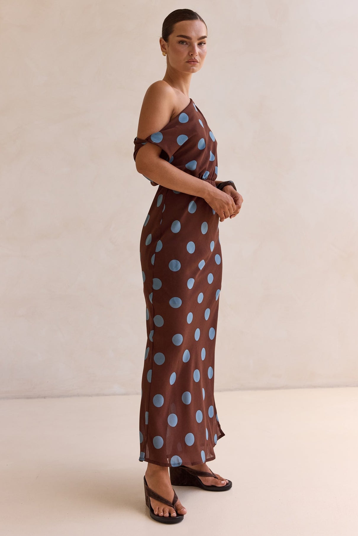 Lucia Polka Maxi Dress (Chocolate)