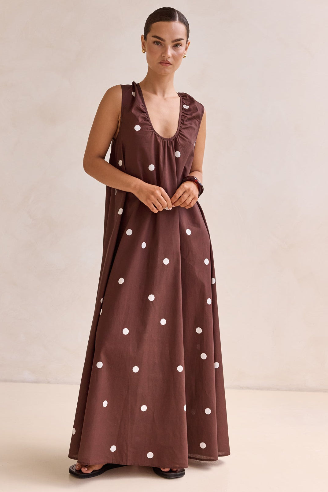 Helena Polka Maxi Dress (Chocolate)
