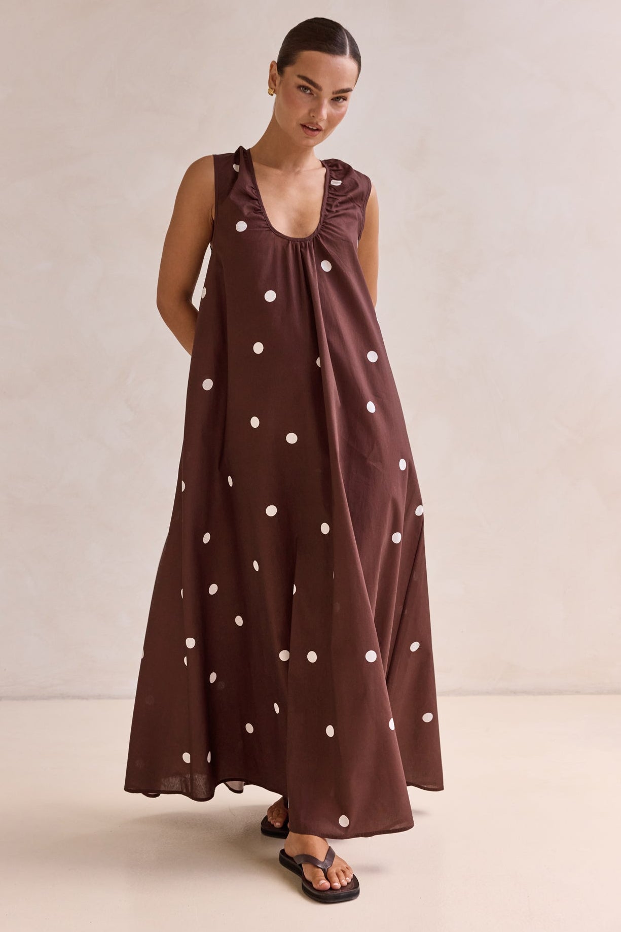 Helena Polka Maxi Dress (Chocolate)