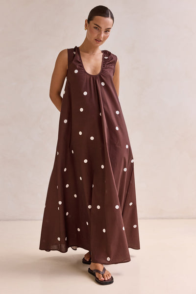 Helena Polka Maxi Dress (Chocolate)