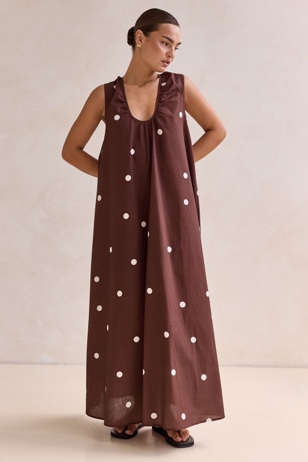 Helena Polka Maxi Dress (Chocolate)