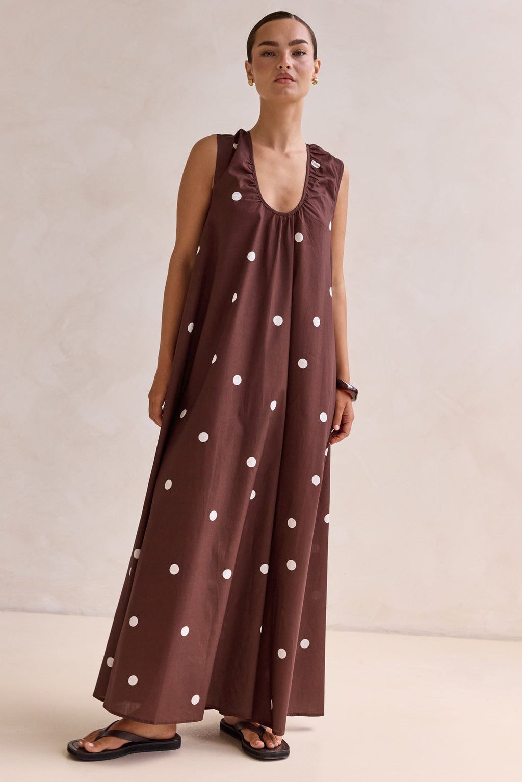 Helena Polka Maxi Dress (Chocolate)