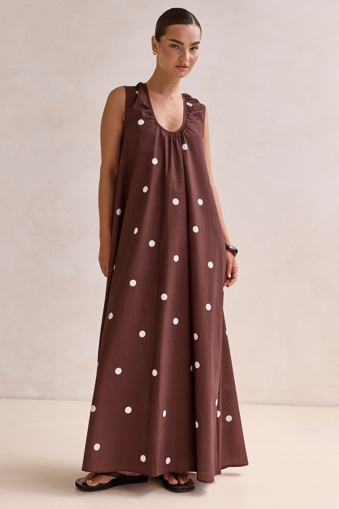 Helena Polka Maxi Dress (Chocolate)