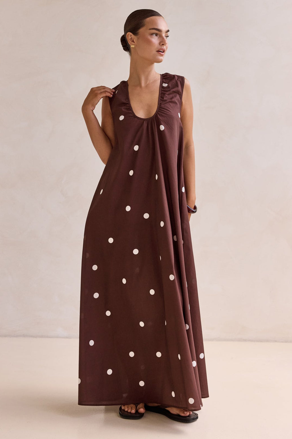 Helena Polka Maxi Dress (Chocolate)