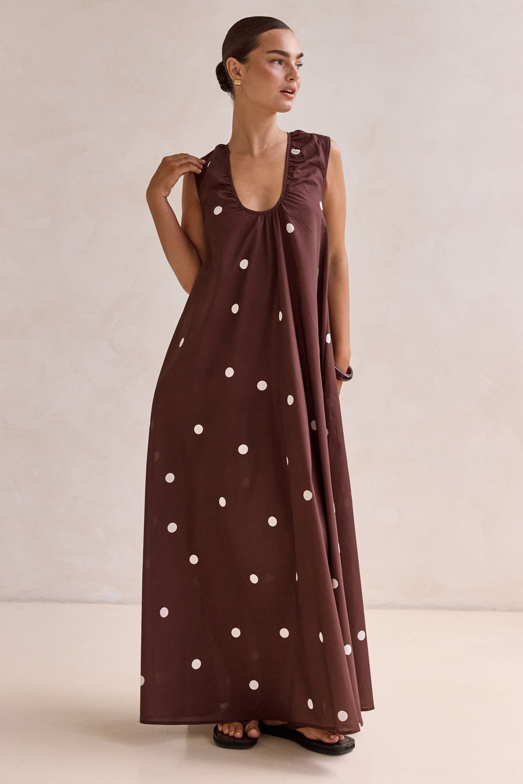 Helena Polka Maxi Dress (Chocolate)