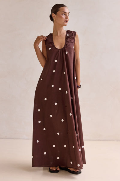 Helena Polka Maxi Dress (Chocolate)