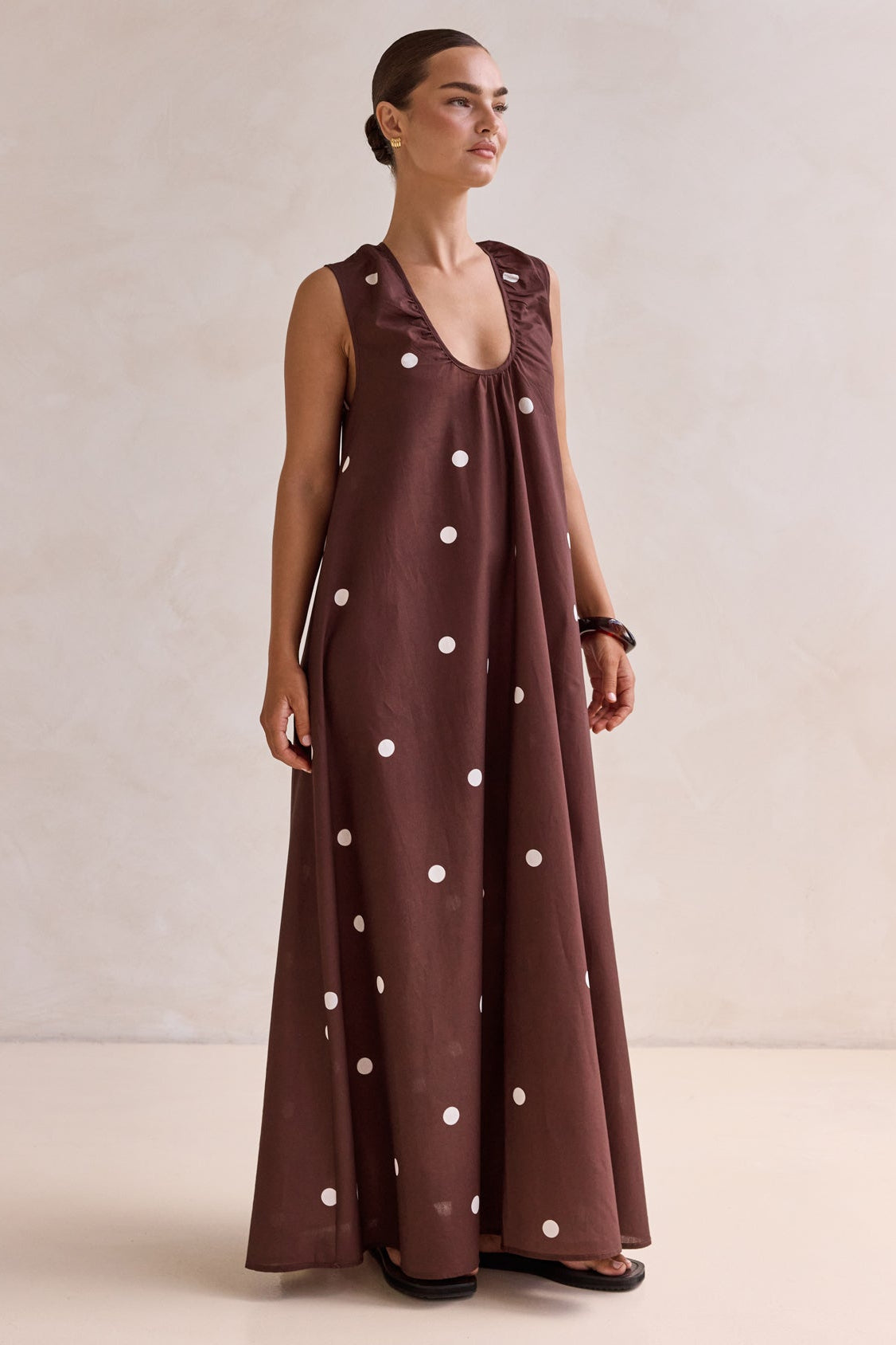 Helena Polka Maxi Dress (Chocolate)