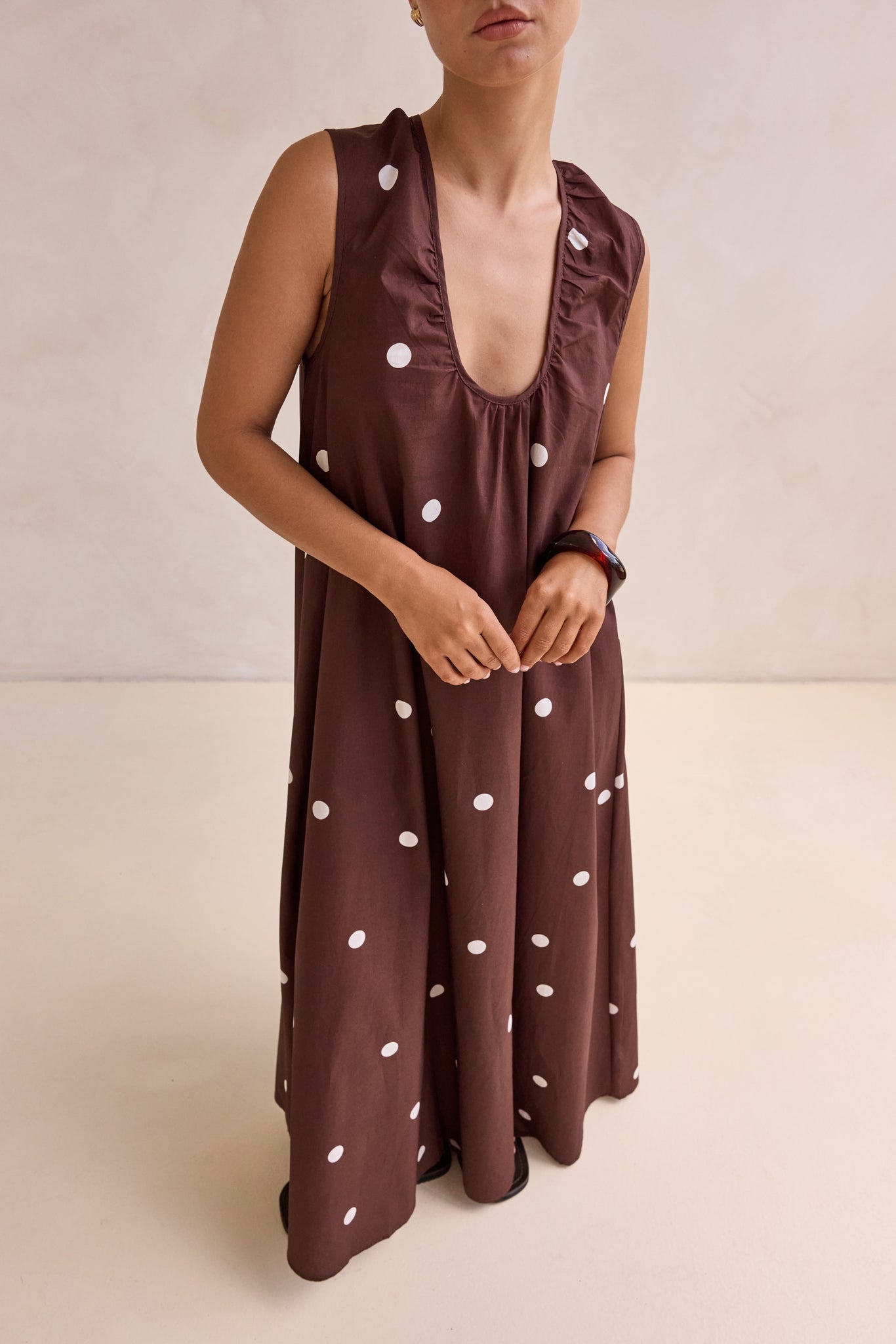 Helena Polka Maxi Dress (Chocolate)