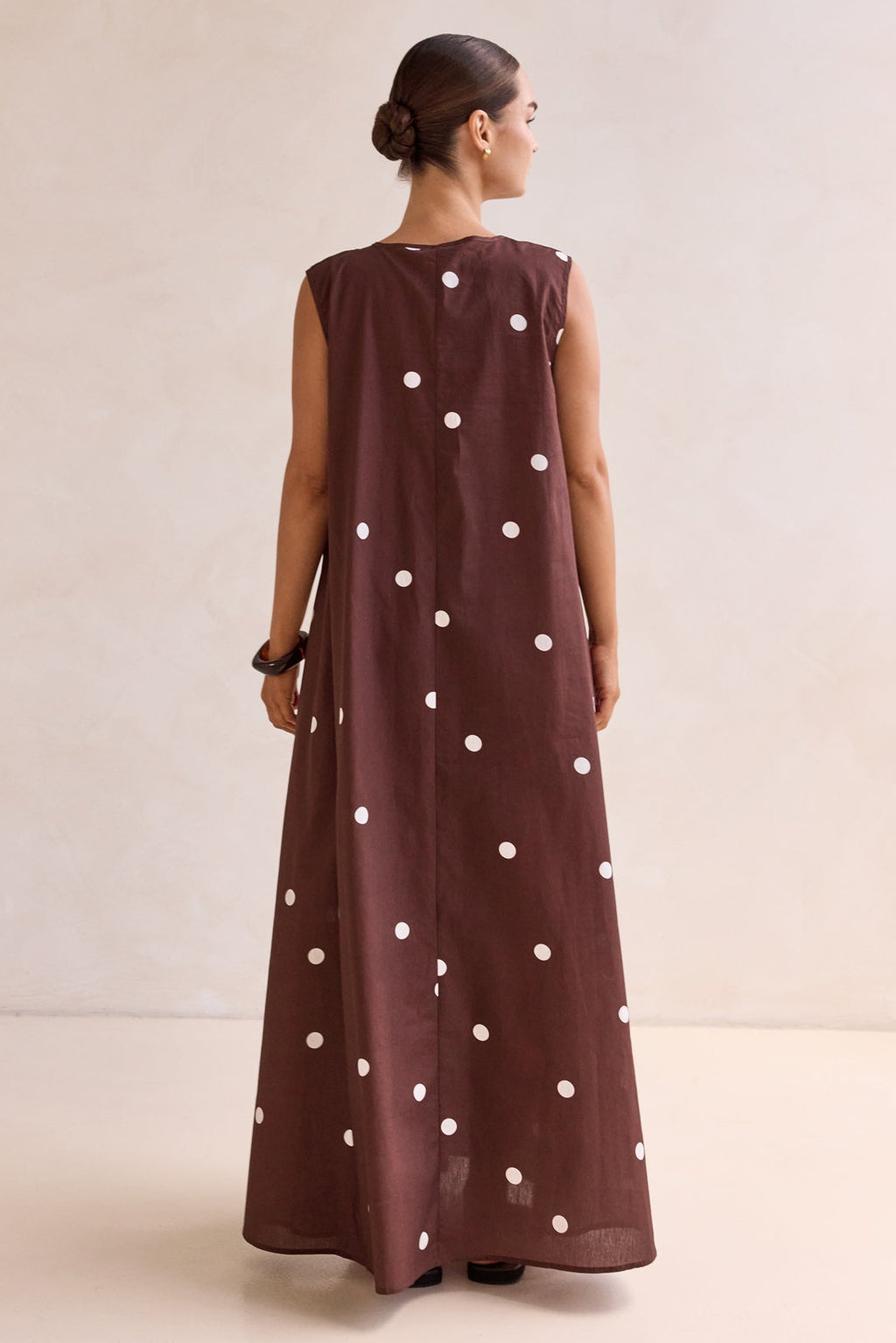 Helena Polka Maxi Dress (Chocolate)