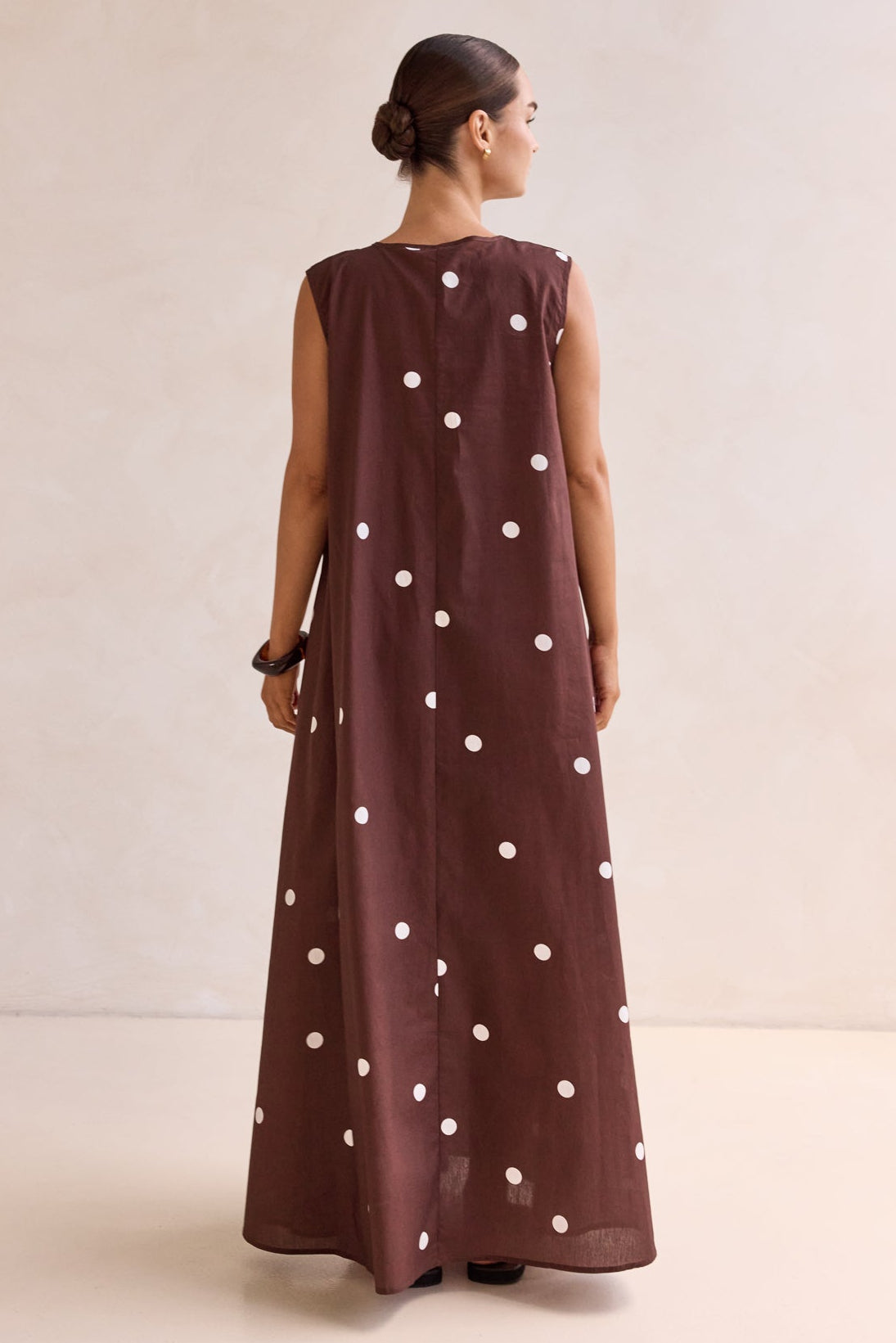 Helena Polka Maxi Dress (Chocolate)