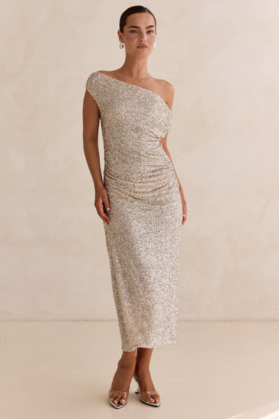 Lacey Sequin Midi Dress (Champagne)