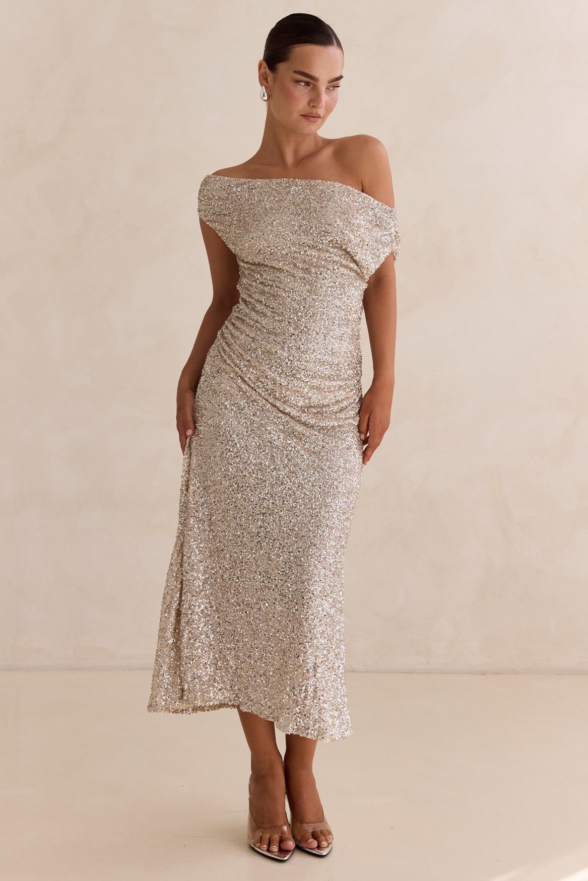 Lacey Sequin Midi Dress (Champagne)
