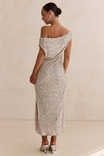 Lacey Sequin Midi Dress (Champagne)