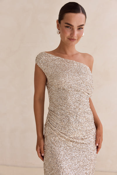 Lacey Sequin Midi Dress (Champagne)