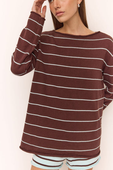 Dakota Knit Jumper (Choc/Blue Stripe)