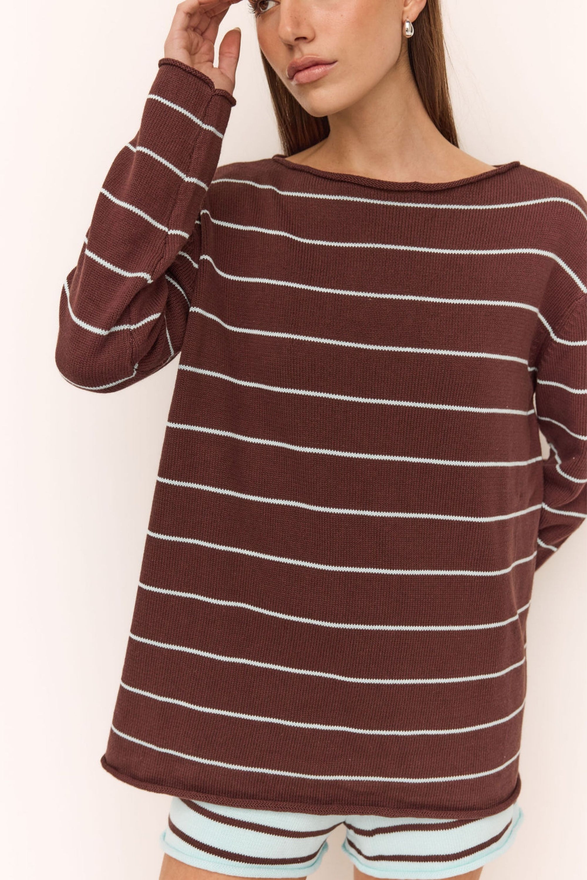 Dakota Knit Jumper (Choc/Blue Stripe)