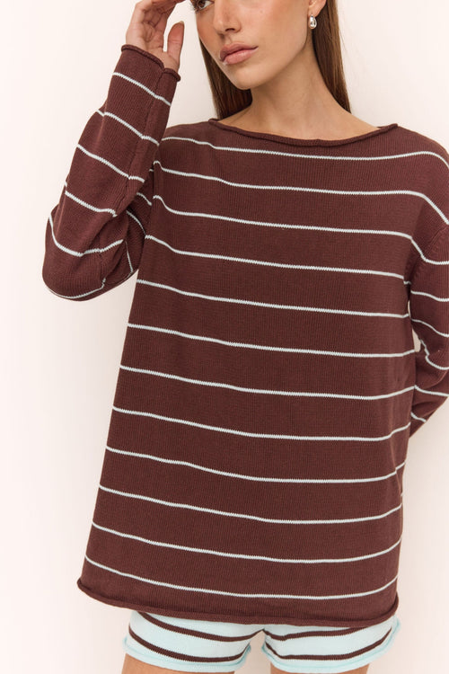 Dakota Knit Jumper (Choc/Blue Stripe)