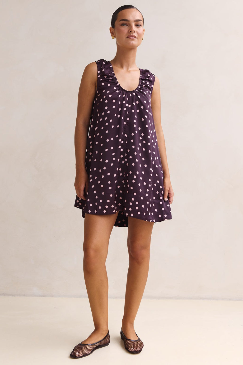 Jorja Mini Dress (Plum Polka)