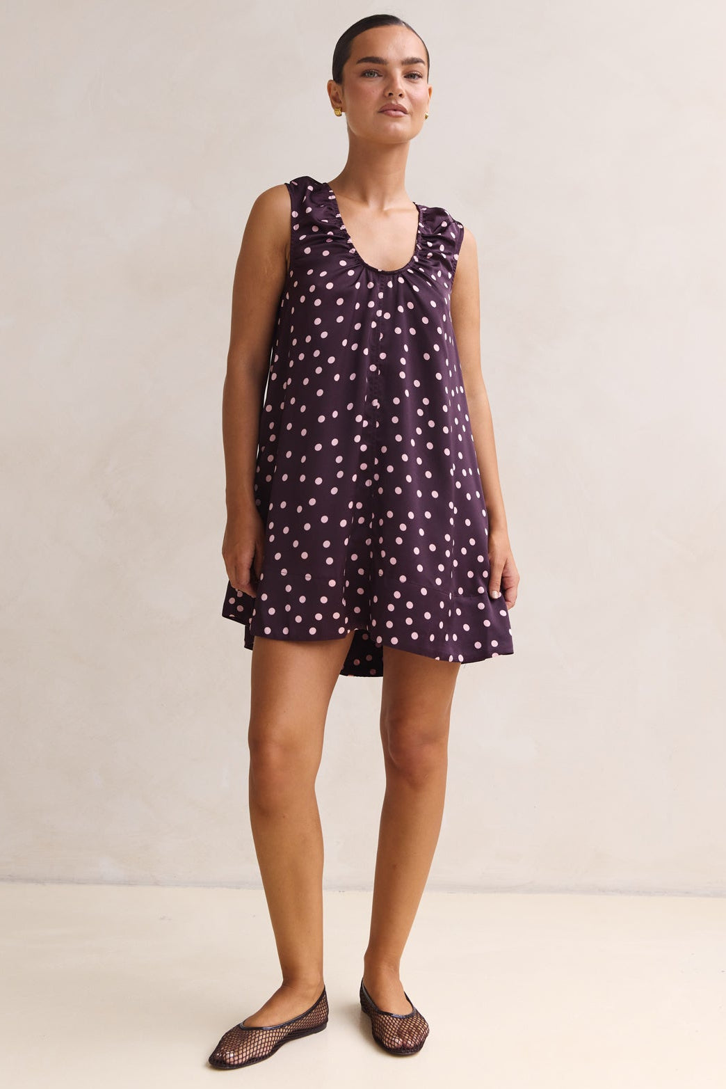 Jorja Mini Dress (Plum Polka)