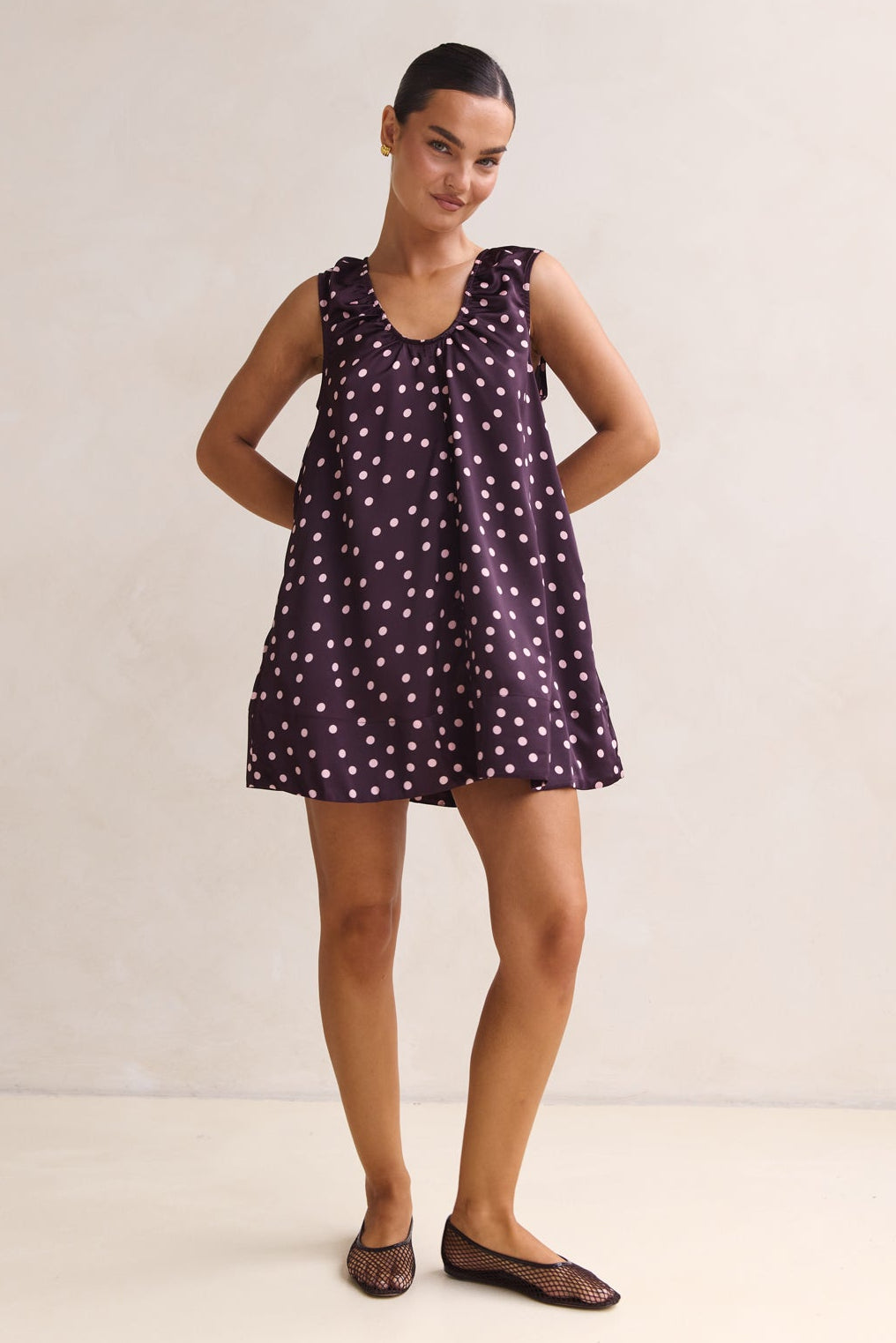 Jorja Mini Dress (Plum Polka)