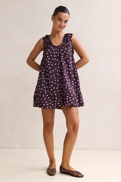 Jorja Mini Dress (Plum Polka)