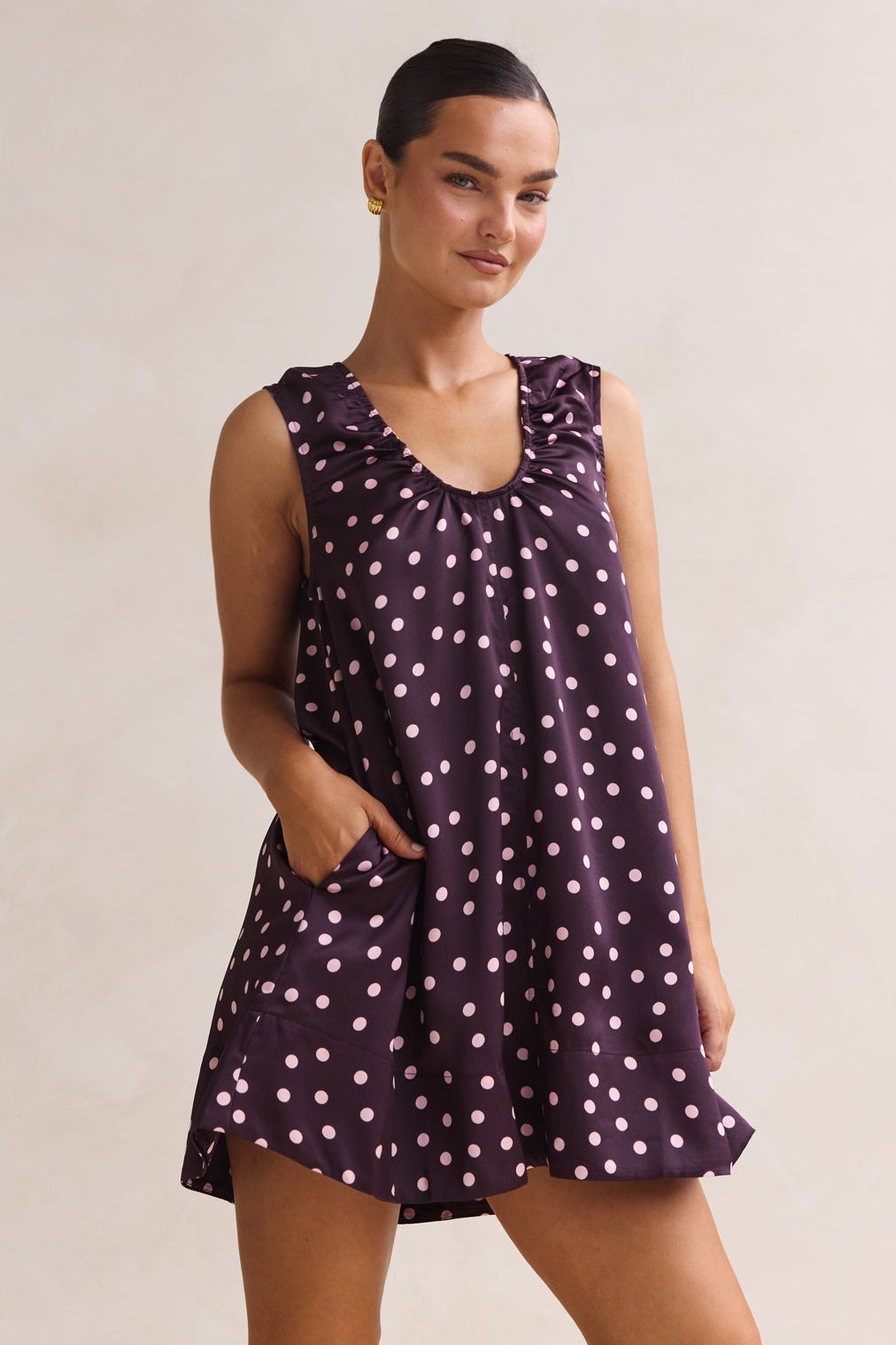 Jorja Mini Dress (Plum Polka)