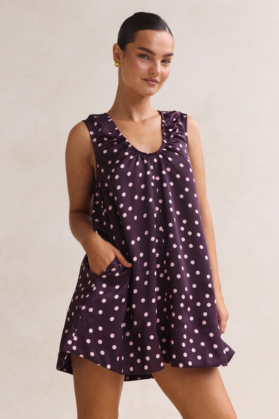 Jorja Mini Dress (Plum Polka)
