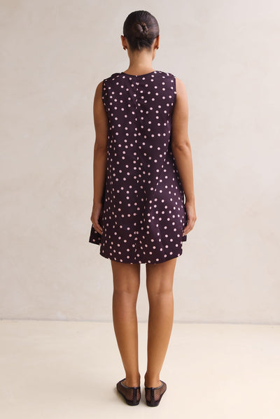 Jorja Mini Dress (Plum Polka)