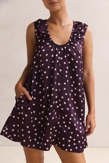 Jorja Mini Dress (Plum Polka)