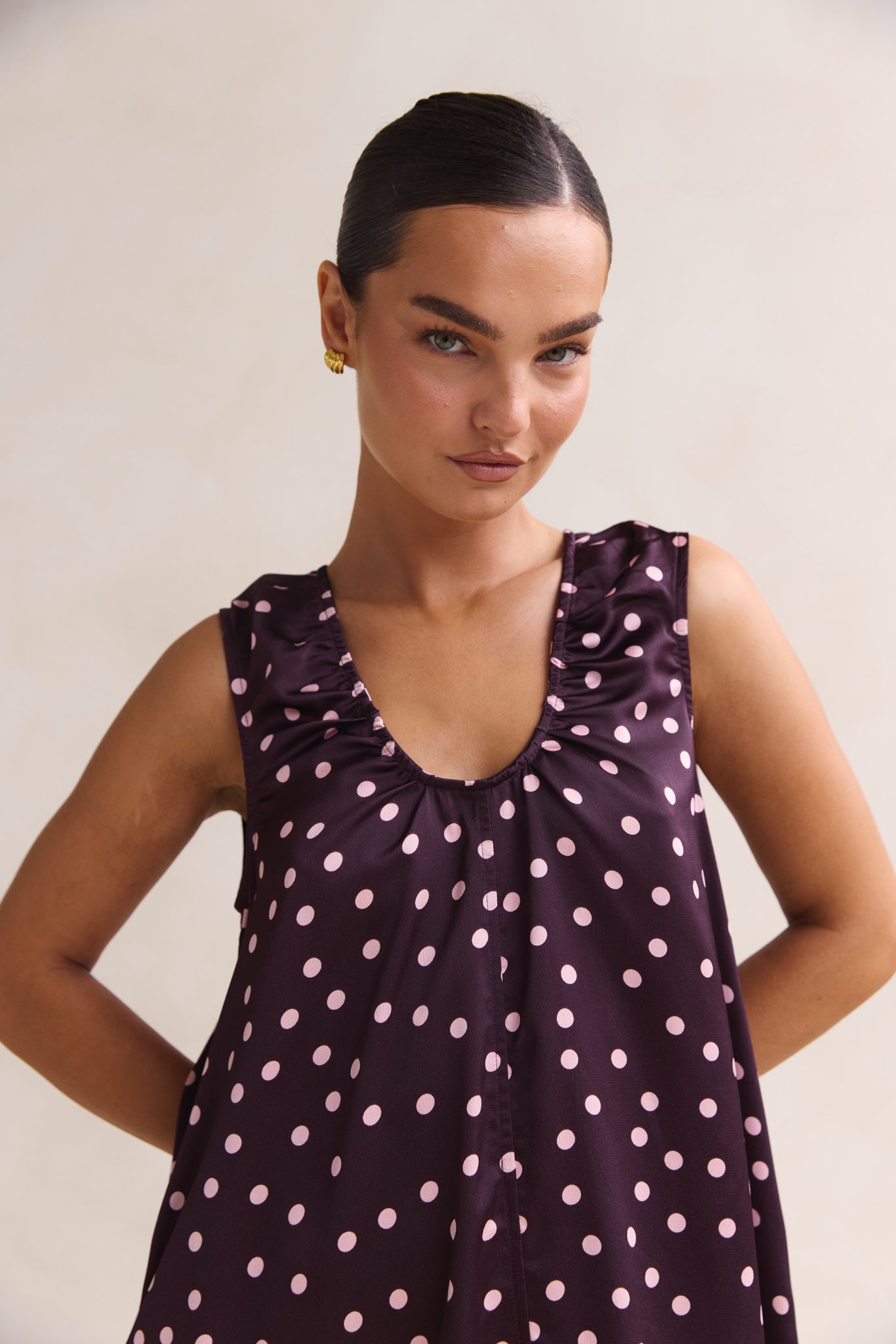 Jorja Mini Dress (Plum Polka)