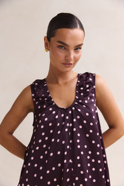 Jorja Mini Dress (Plum Polka)