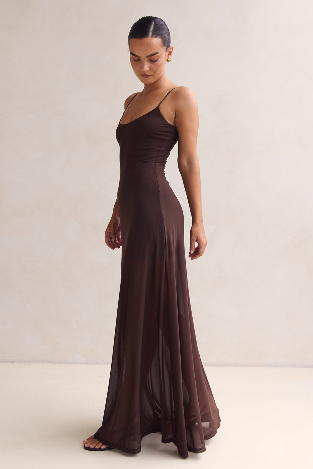 Alessandra Mesh Maxi Dress (Chocolate)