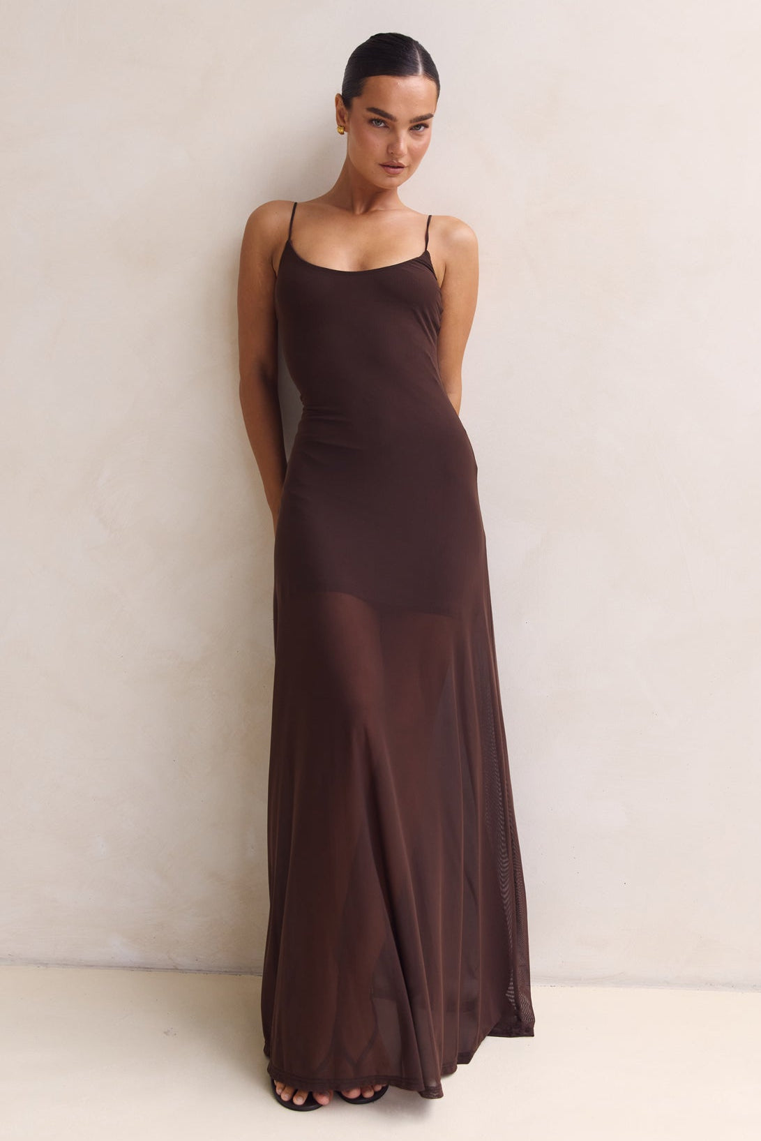 Alessandra Mesh Maxi Dress (Chocolate)