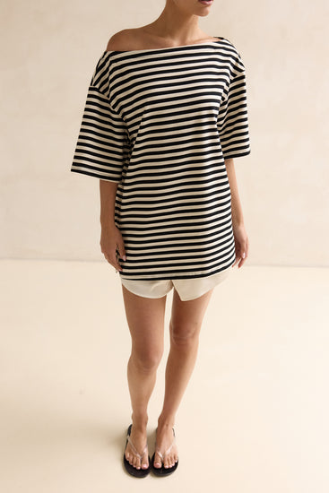 Kingsley Tee (Black/Cream Stripe)