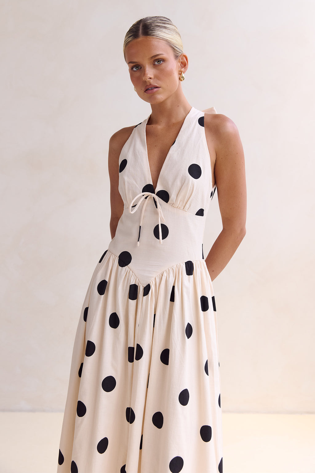 Aya Maxi Dress (Cream/Black Polka)