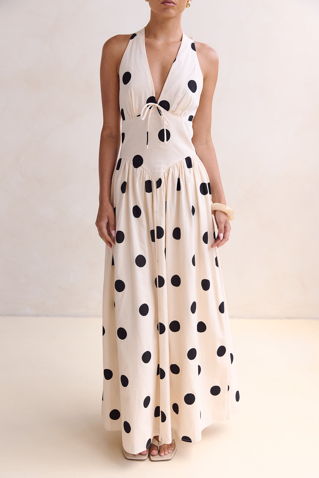 Aya Maxi Dress (Cream/Black Polka)