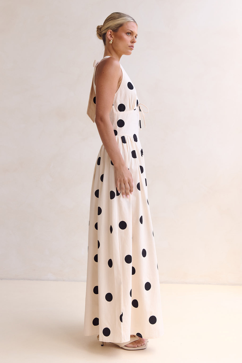 Aya Maxi Dress (Cream/Black Polka)