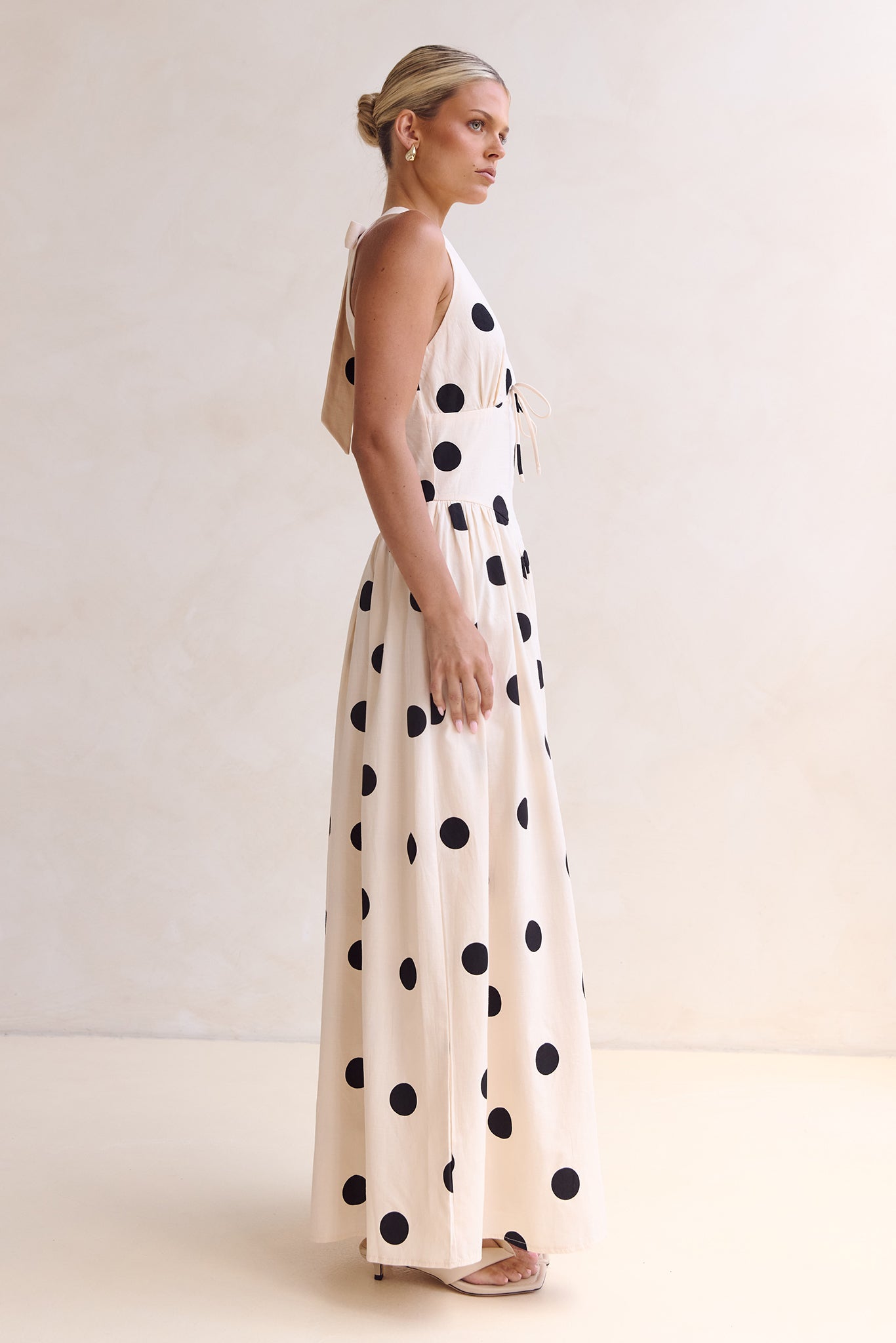 Aya Maxi Dress (Cream/Black Polka)