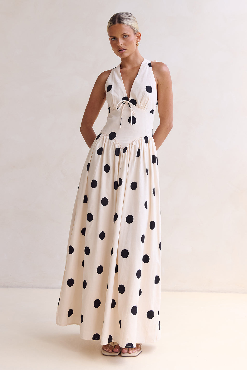 Aya Maxi Dress (Cream/Black Polka)