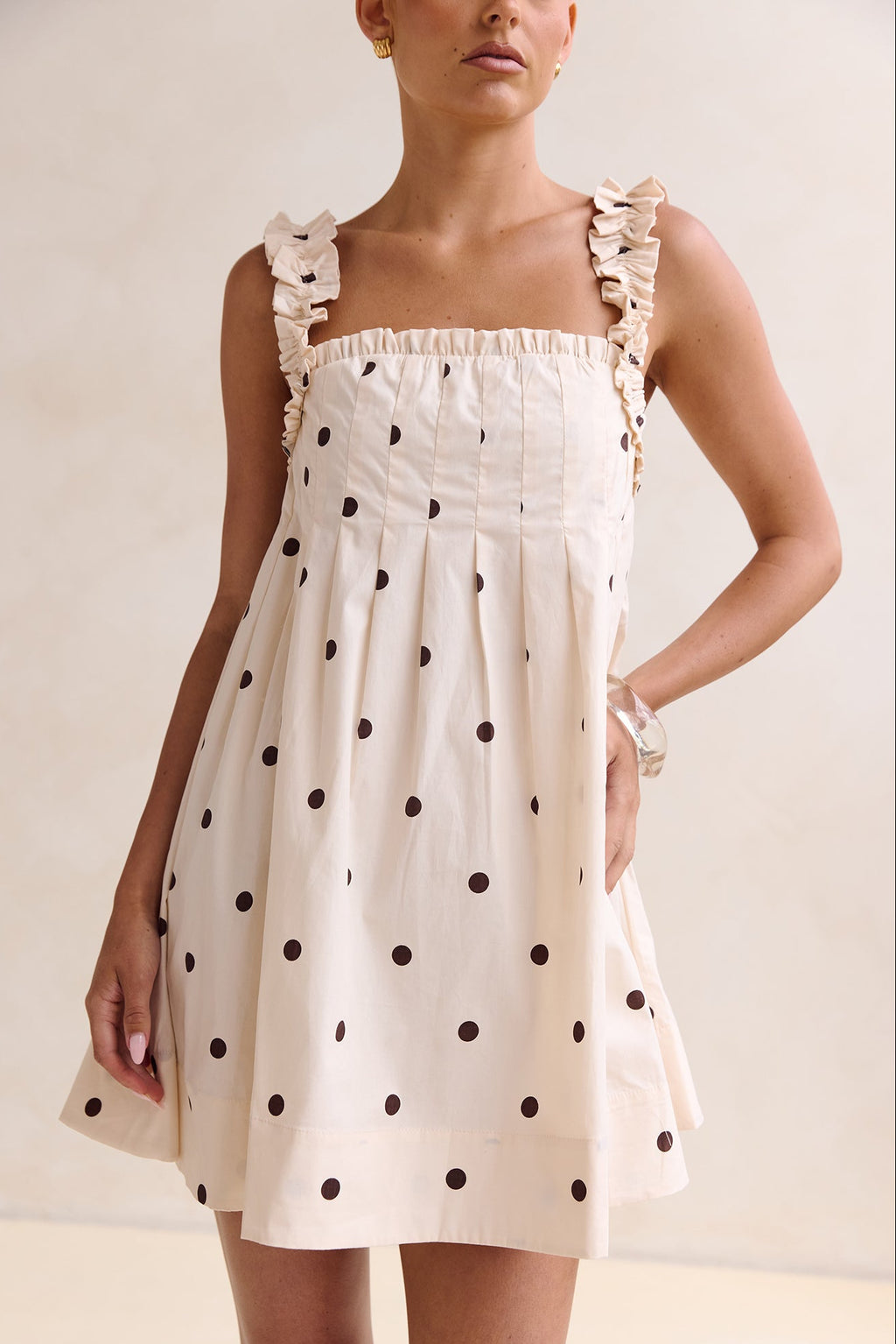 Lila Mini Dress (Cream/Chocolate Polka)