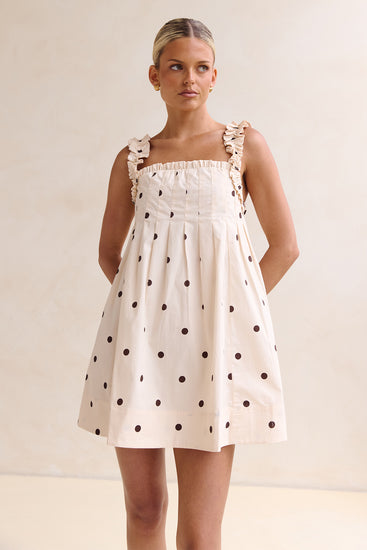 Lila Mini Dress (Cream/Chocolate Polka)