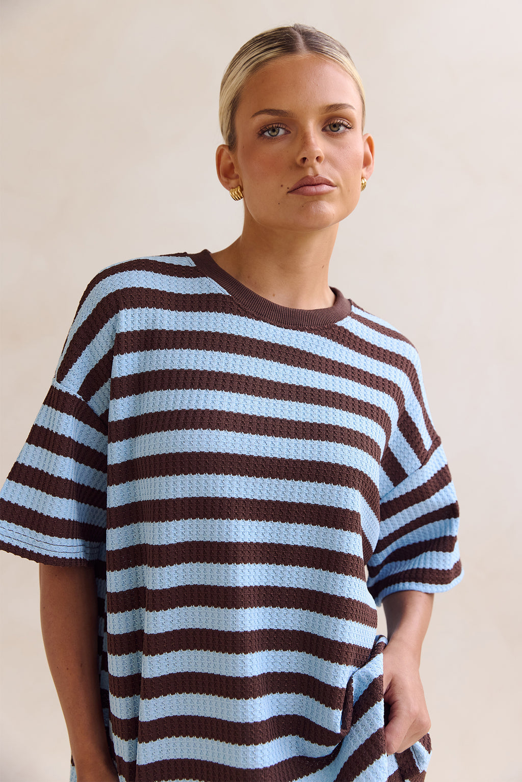 Romy Knit Set (Chocolate/Blue Stripe)