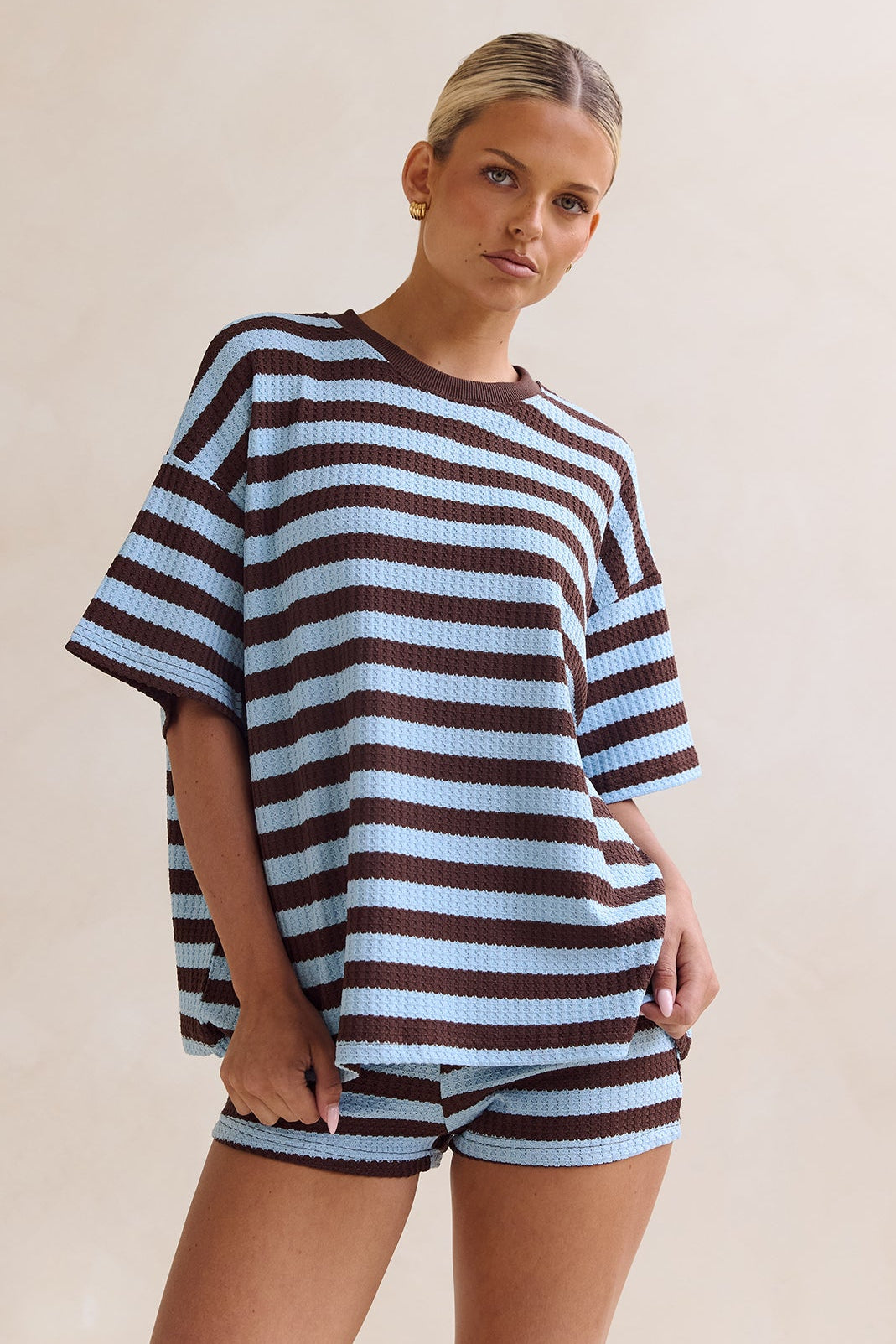 Romy Knit Set (Chocolate/Blue Stripe)