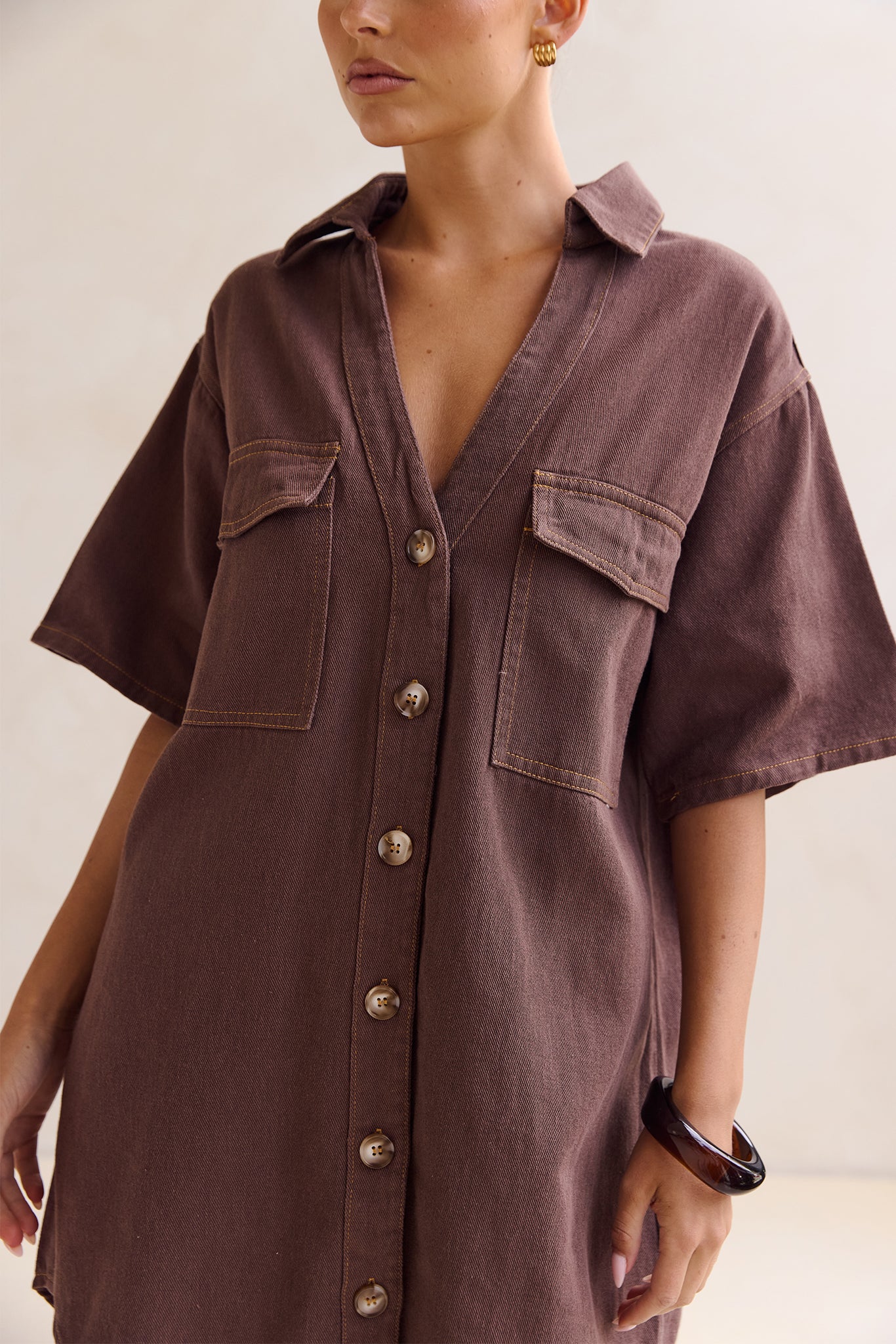 Nia Denim Mini Dress (Chocolate)