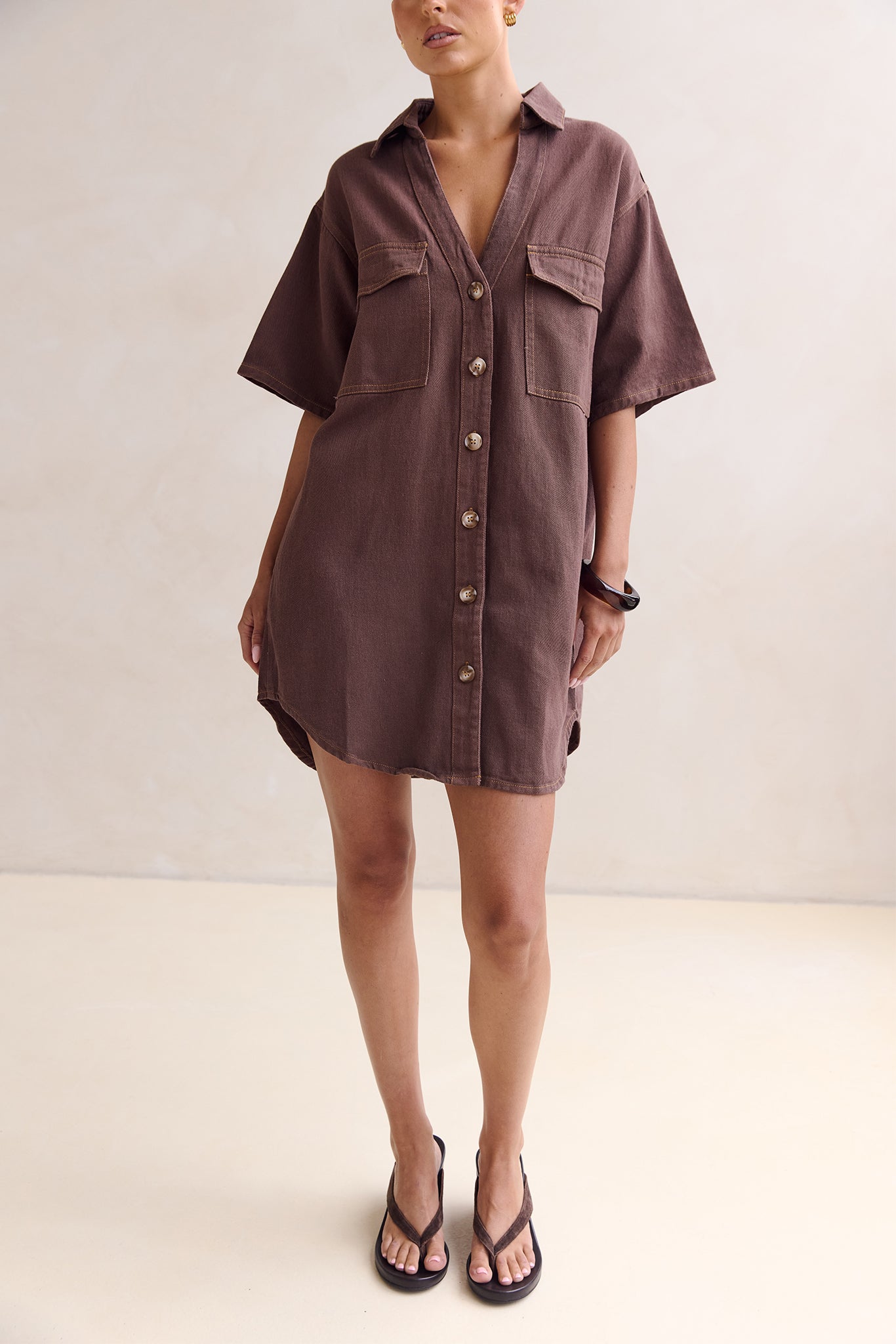 Nia Denim Mini Dress (Chocolate)